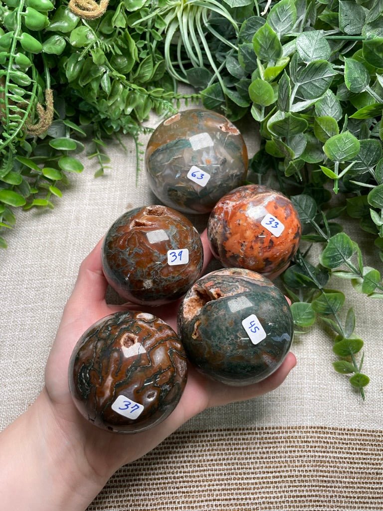 Red Moss Agate Sphere | Copper Ashes