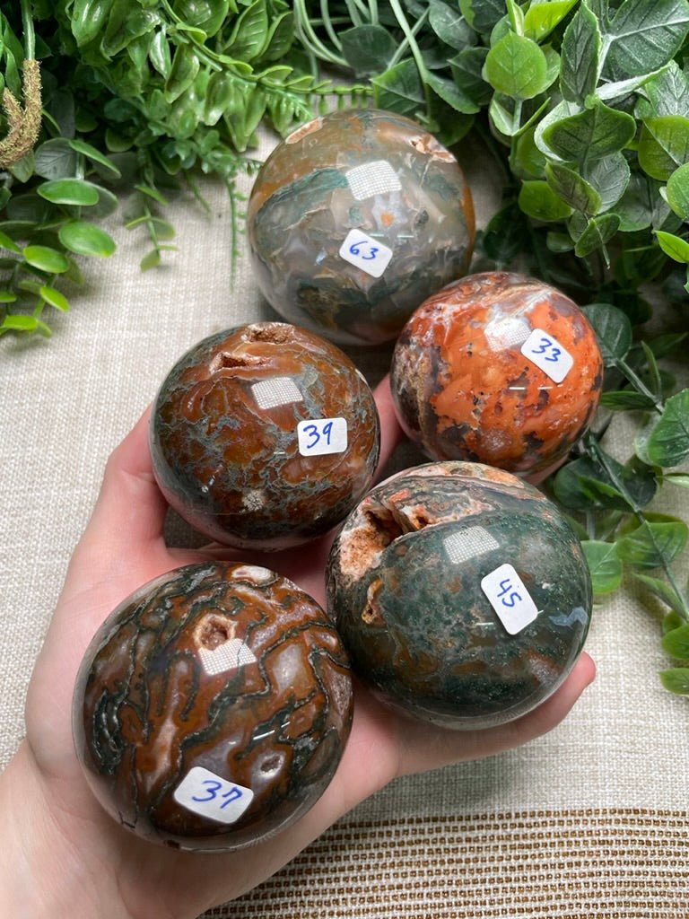 Red Moss Agate Sphere | Copper Ashes