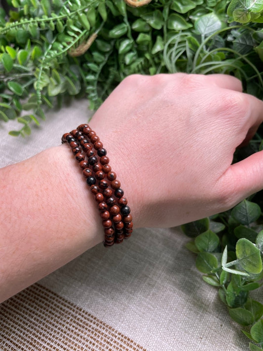 Red Obsidian 4mm Beaded Bracelet | Copper Ashes