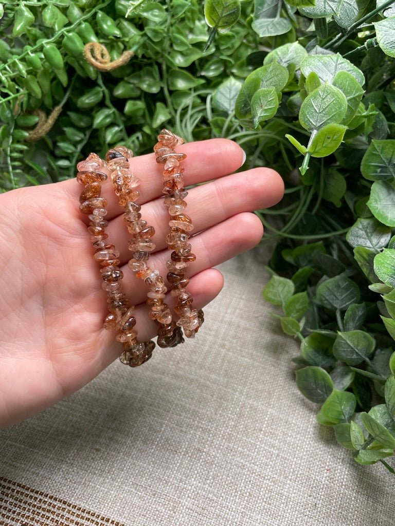 Red Rutile Quartz Chip Bracelet | Copper Ashes