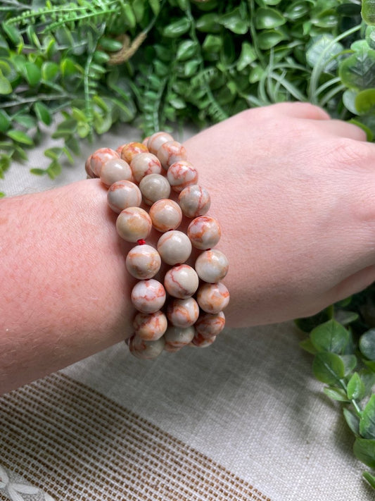 Red Vein Jasper 10mm Beaded Bracelet | Copper Ashes