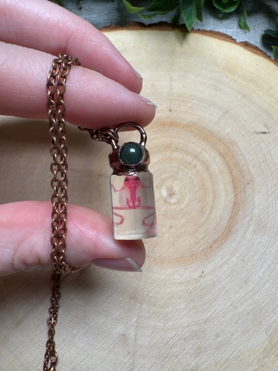 Resin Diaphonized Frog and Green Aventurine Necklace | Copper Ashes