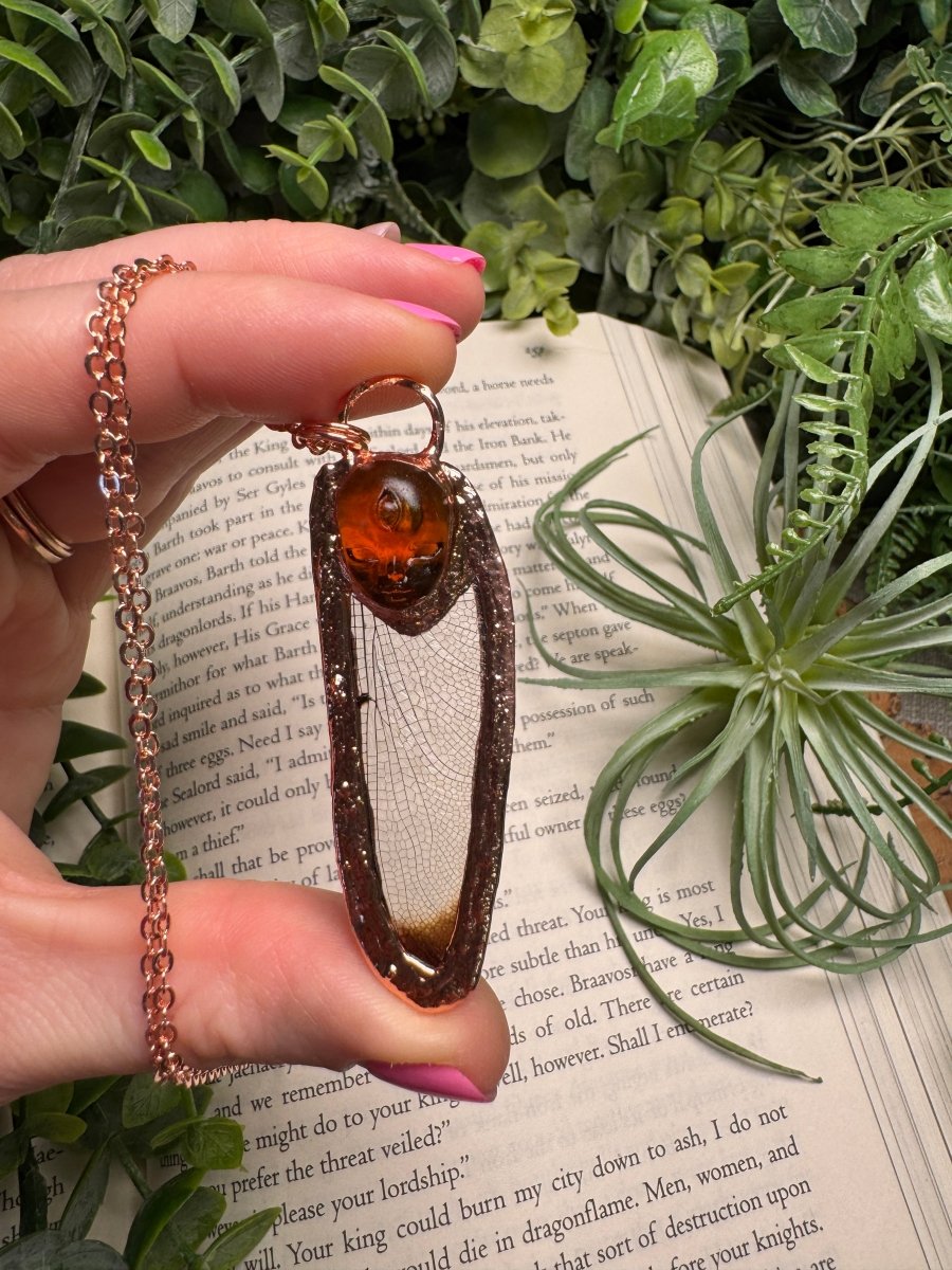 Resin Face and Dragonfly Wing Necklace | Copper Ashes