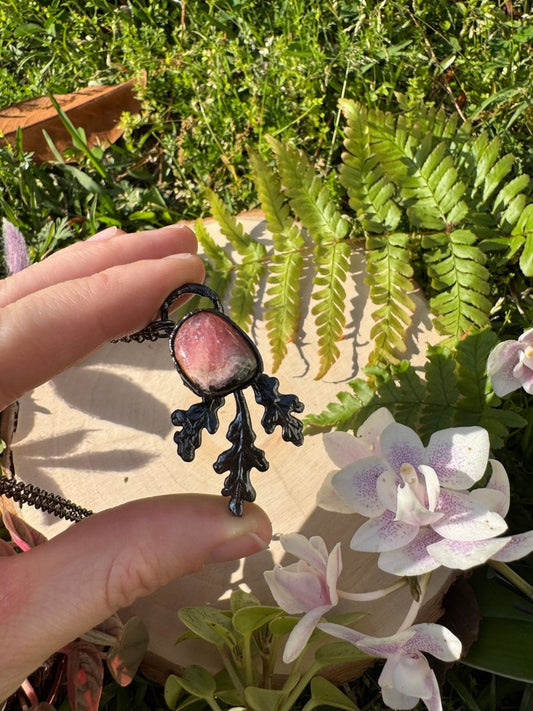 Rhodochrosite Leaf Necklace | Copper Ashes