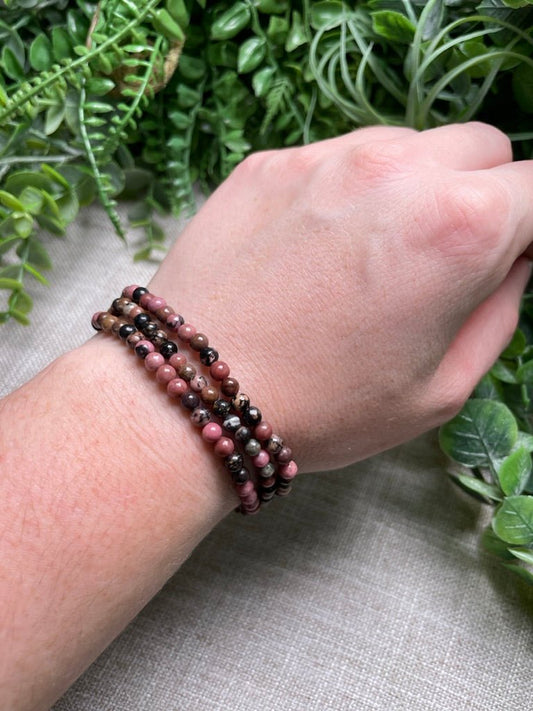 Rhodonite 4mm Beaded Bracelet | Copper Ashes