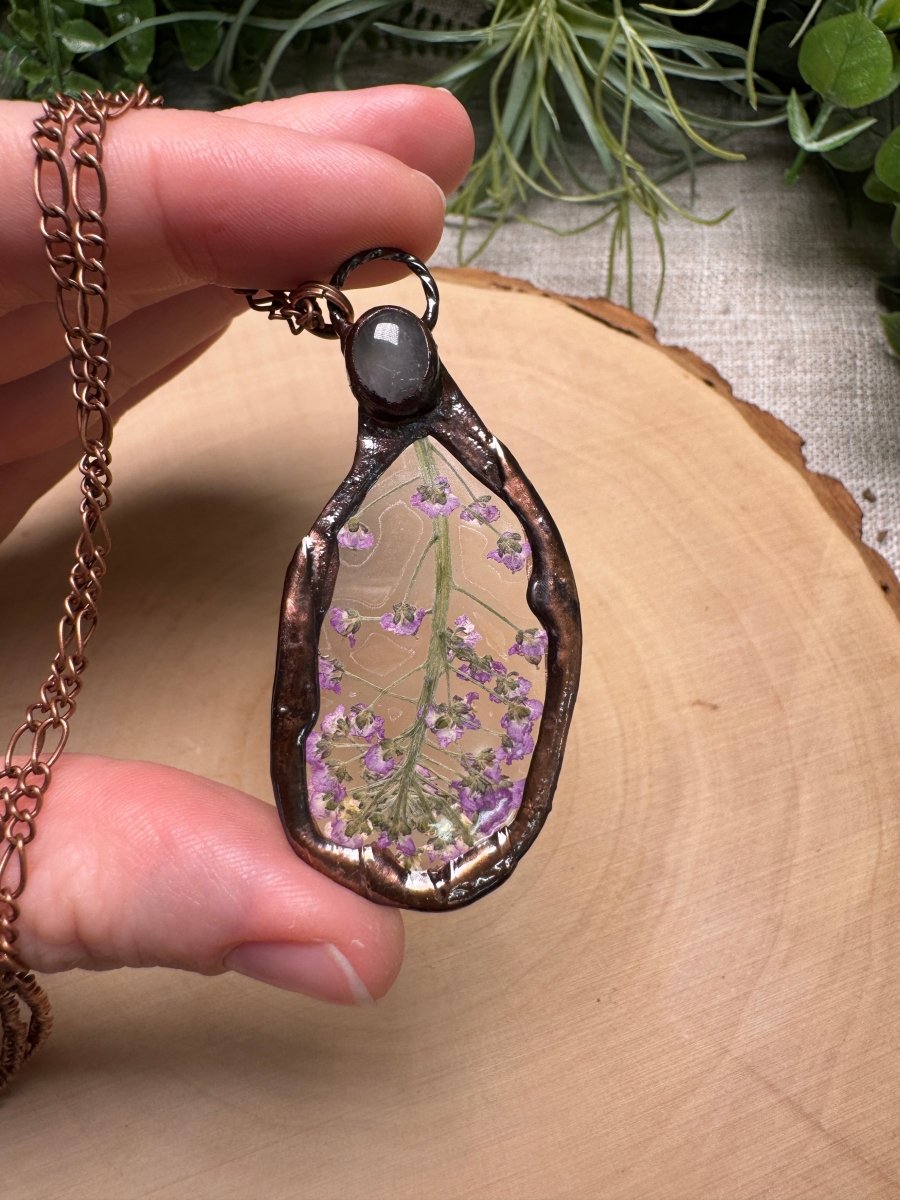 Riddlefern - Rose Quartz and Flower Necklace | Copper Ashes