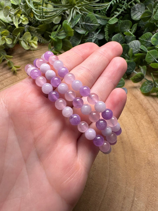 Rose Quartz, Amethyst, and Kunzite Beaded Bracelet with 6mm Beads | Copper Ashes