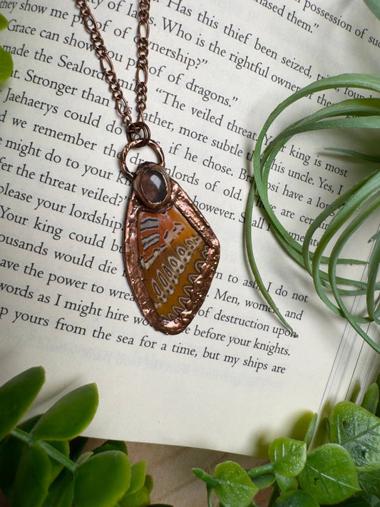 Rose Quartz and Butterfly Wing Necklace | Copper Ashes
