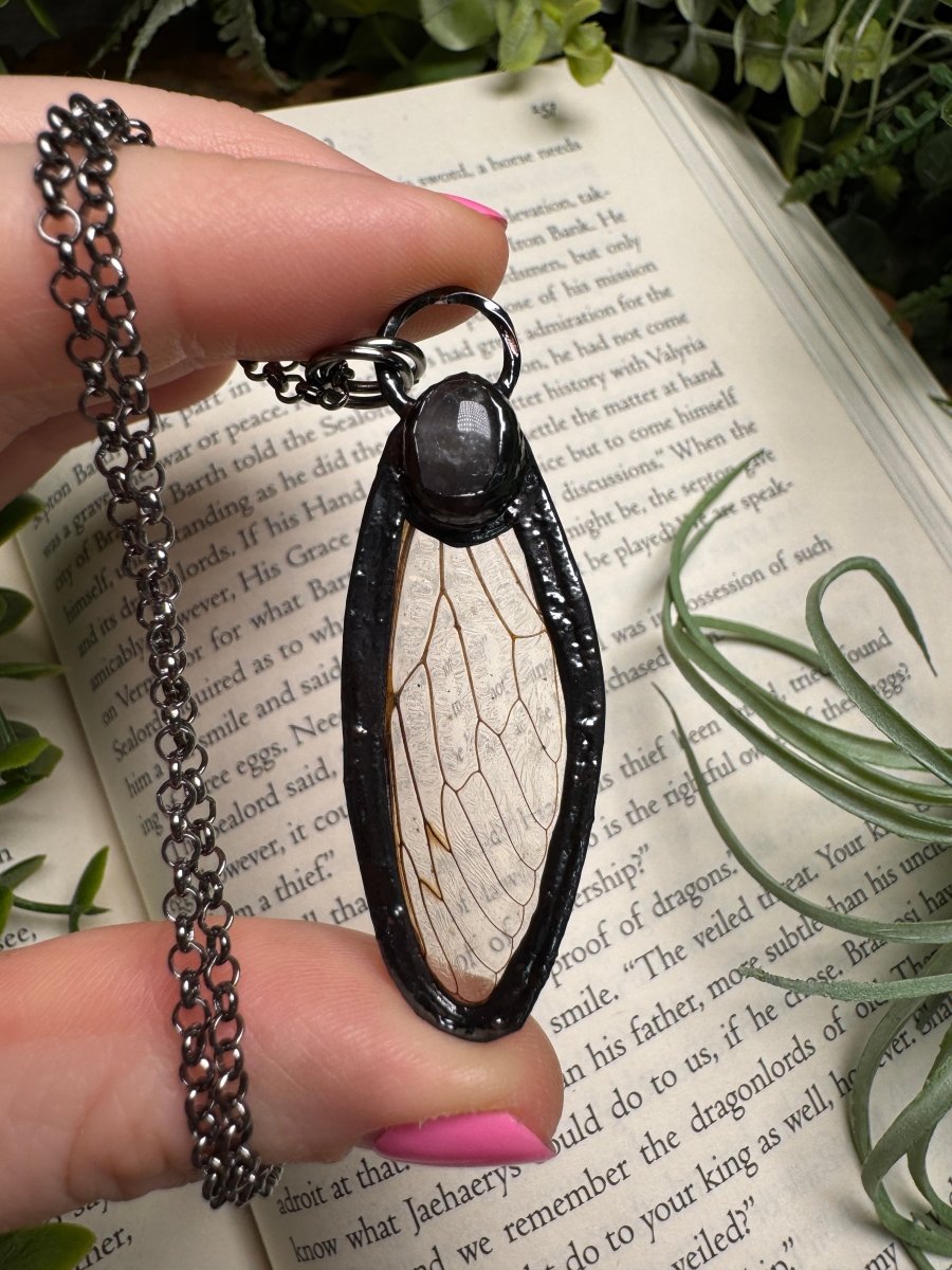 Rose Quartz and Cicada Wing Necklace | Copper Ashes