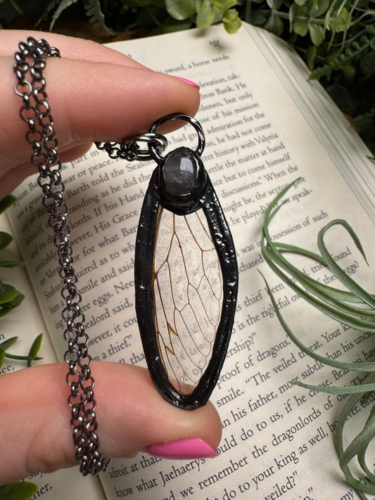 Rose Quartz and Cicada Wing Necklace | Copper Ashes