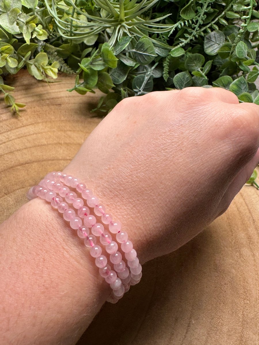 Rose Quartz Beaded Bracelet with 4mm Beads | Copper Ashes