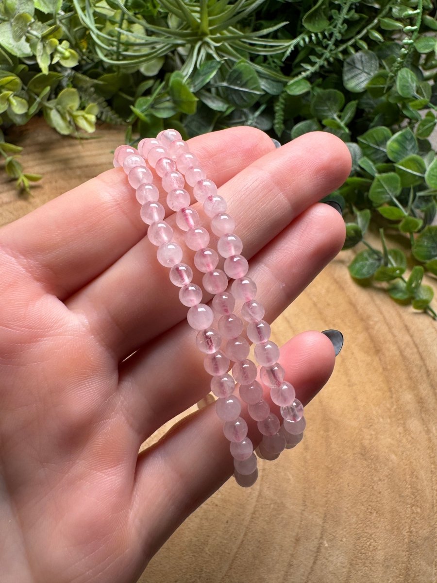 Rose Quartz Beaded Bracelet with 4mm Beads | Copper Ashes