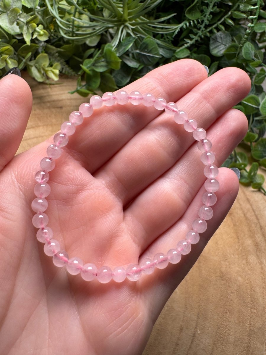 Rose Quartz Beaded Bracelet with 4mm Beads | Copper Ashes