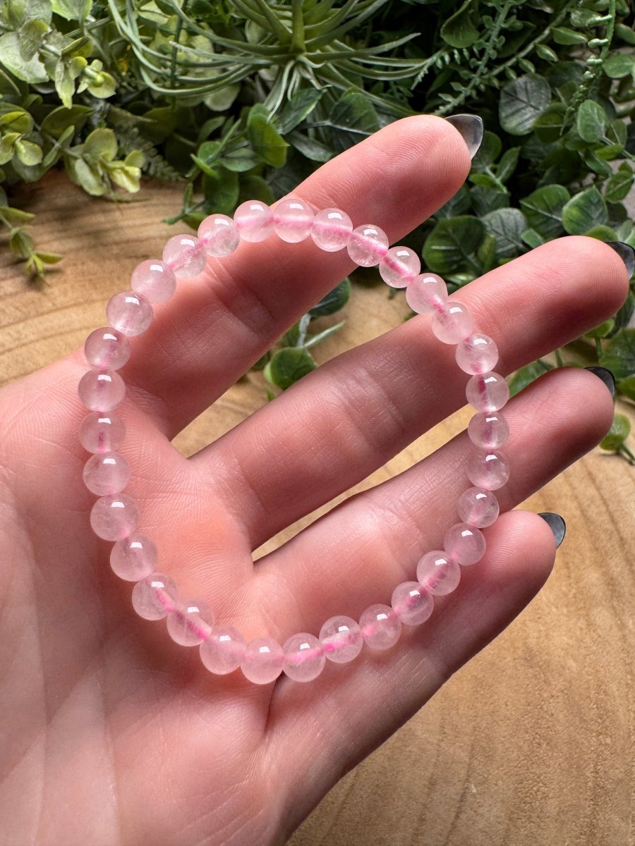 Rose Quartz Beaded Bracelet with 6mm Beads | Copper Ashes
