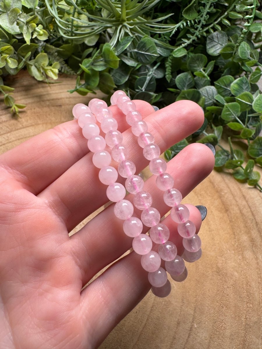 Rose Quartz Beaded Bracelet with 6mm Beads | Copper Ashes