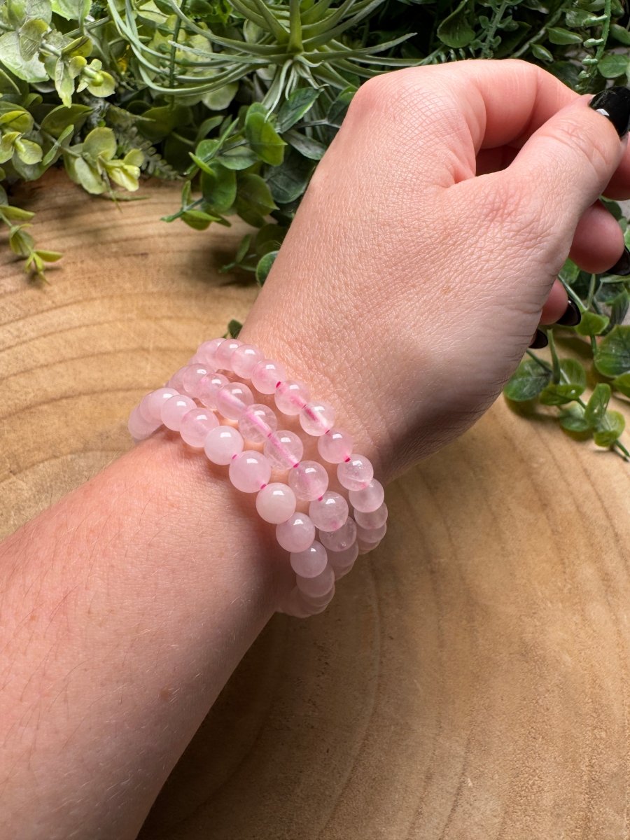 Rose Quartz Beaded Bracelet with 6mm Beads | Copper Ashes