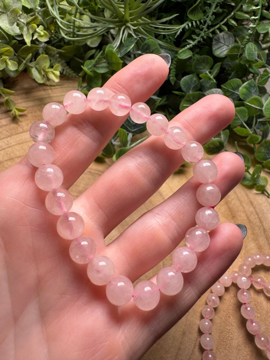 Rose Quartz Beaded Bracelet with 8mm Beads | Copper Ashes