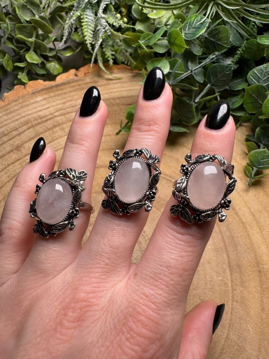Rose Quartz Floral Ring Adjustable | Copper Ashes