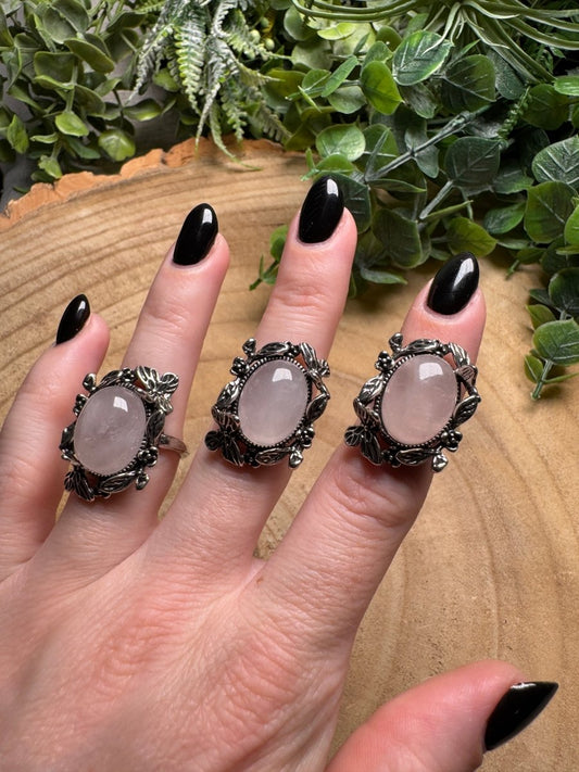 Rose Quartz Floral Ring Adjustable | Copper Ashes