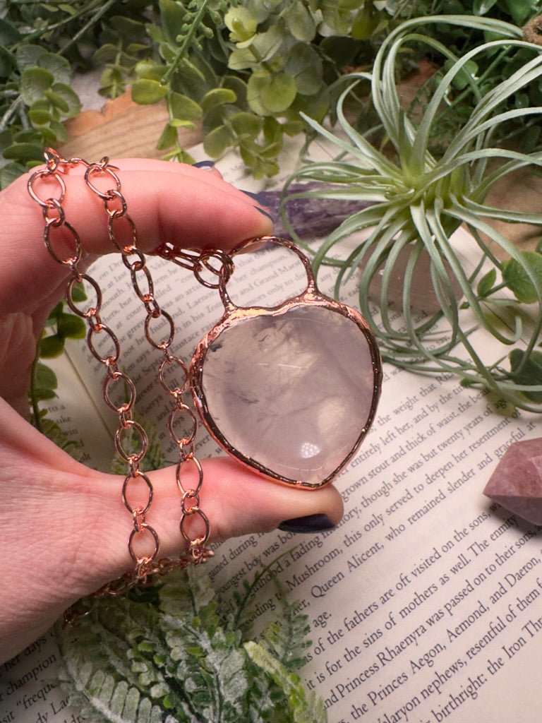 Rose Quartz Heart Worry Stone Necklace | Copper Ashes