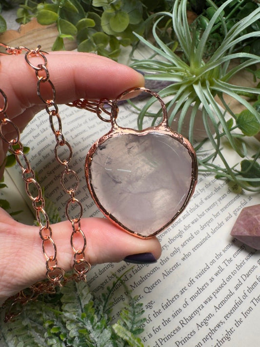 Rose Quartz Heart Worry Stone Necklace | Copper Ashes