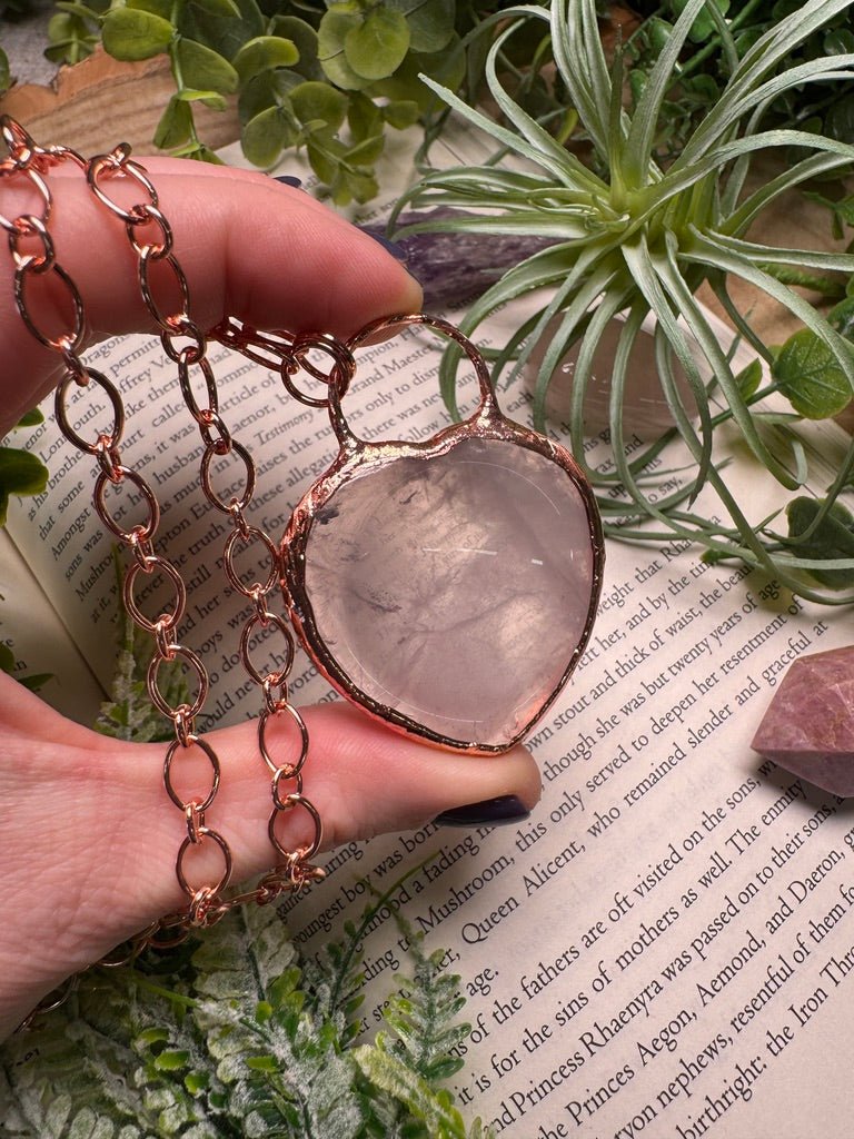 Rose Quartz Heart Worry Stone Necklace | Copper Ashes