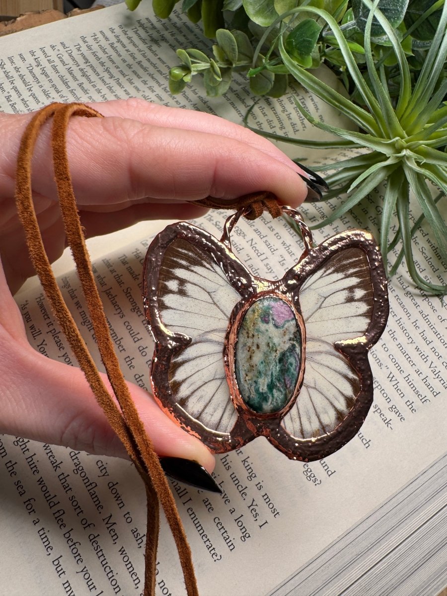 Ruby Fuschite Butterfly Necklace | Copper Ashes
