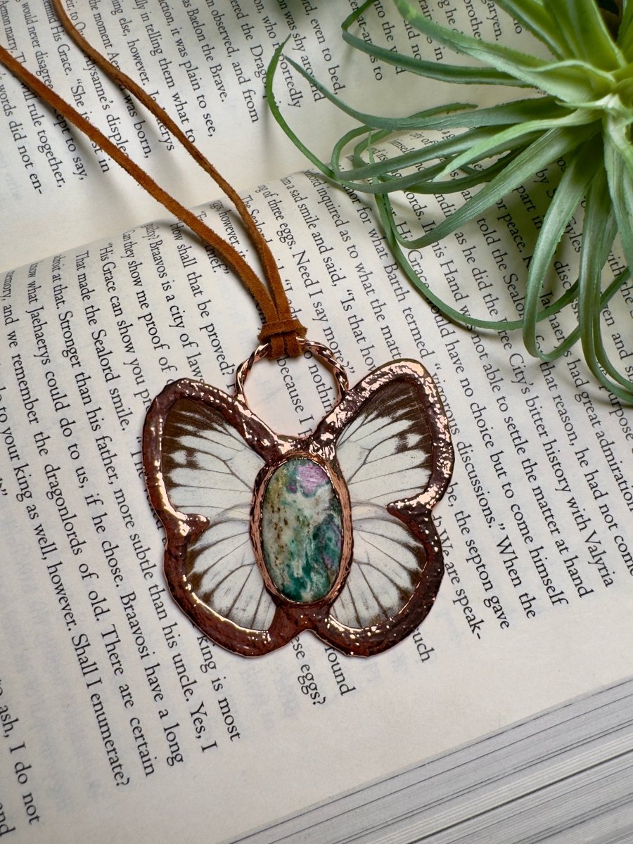 Ruby Fuschite Butterfly Necklace | Copper Ashes
