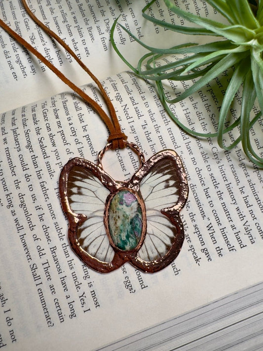 Ruby Fuschite Butterfly Necklace | Copper Ashes