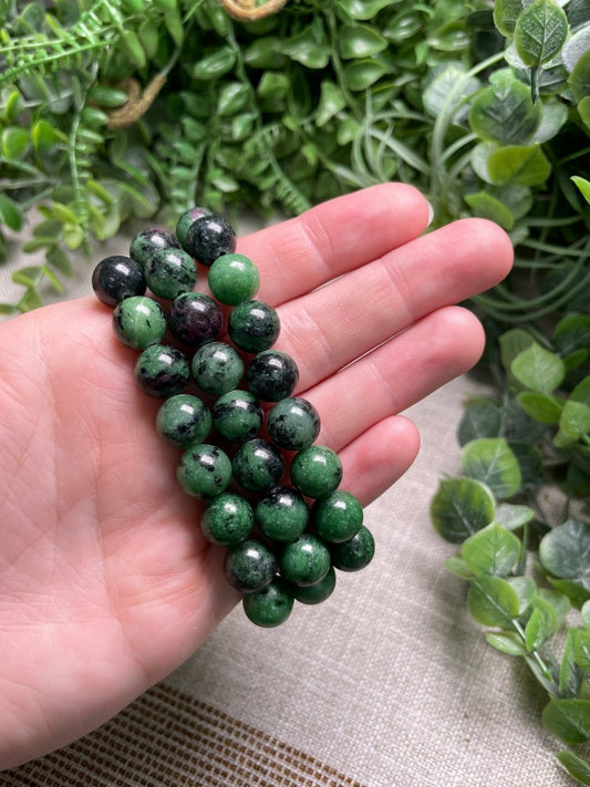Ruby Zoisite 10mm Beaded Bracelet | Copper Ashes