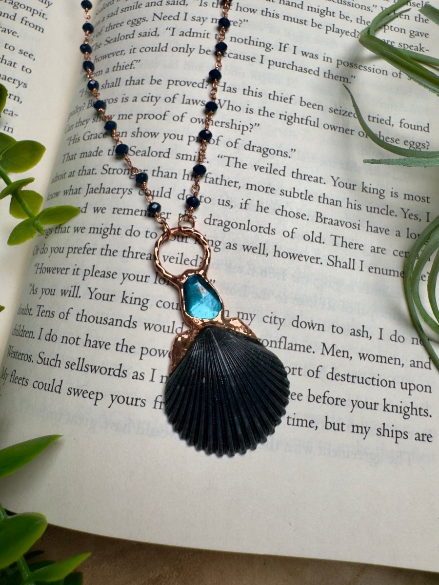 Scallop Shell and Labradorite Necklace with Beaded Chain | Copper Ashes