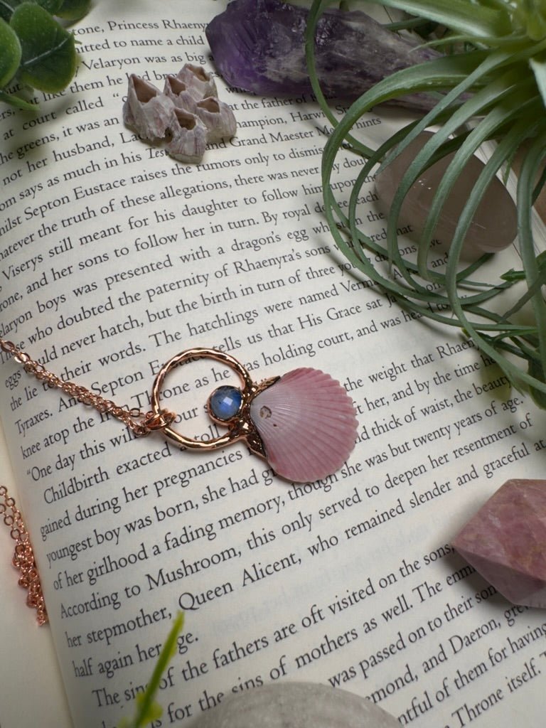 Scallop Shell and Moonstone Necklace | Copper Ashes