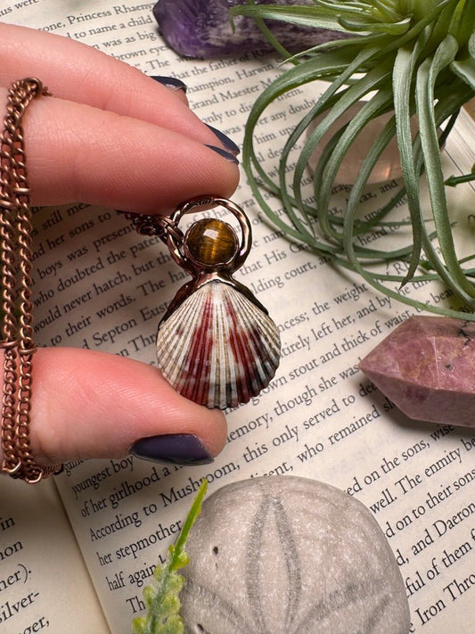 Scallop Shell and Tigers Eye Necklace | Copper Ashes
