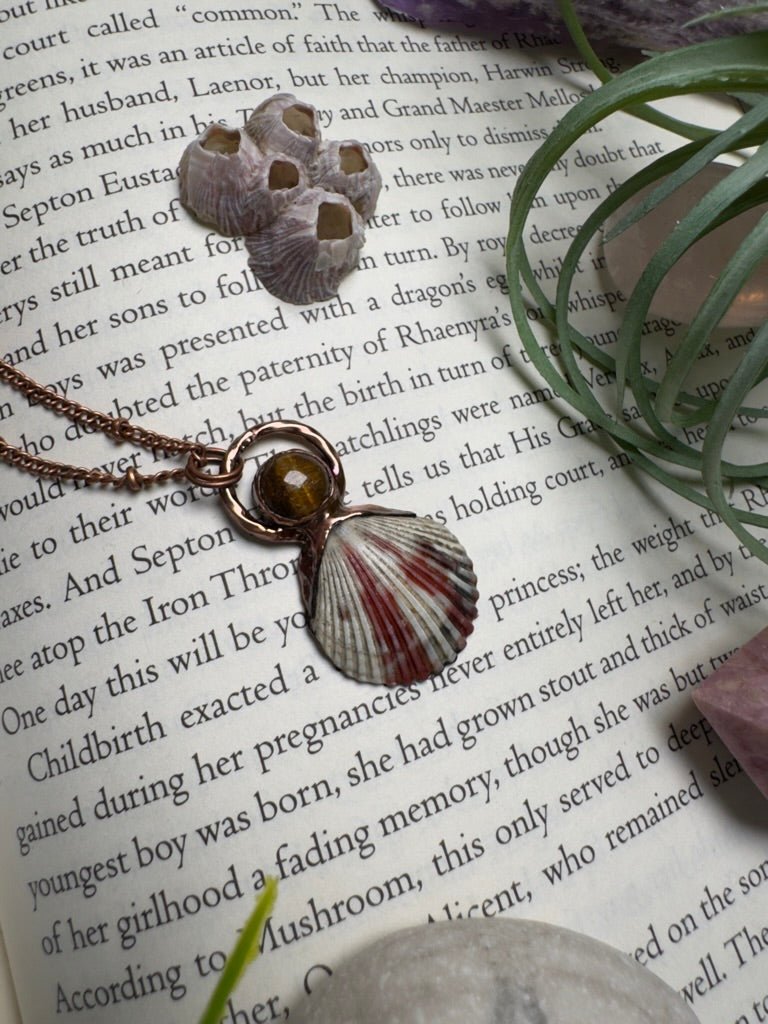 Scallop Shell and Tigers Eye Necklace | Copper Ashes