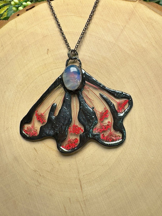 Scarlet - Moonstone and Dried Flowers Necklace | Copper Ashes