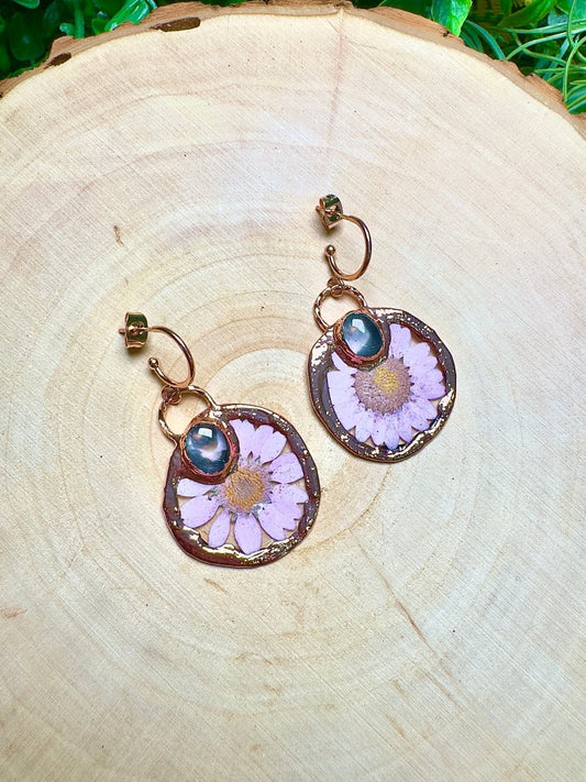 Seaphina - Rose Quartz and Flower Earrings | Copper Ashes