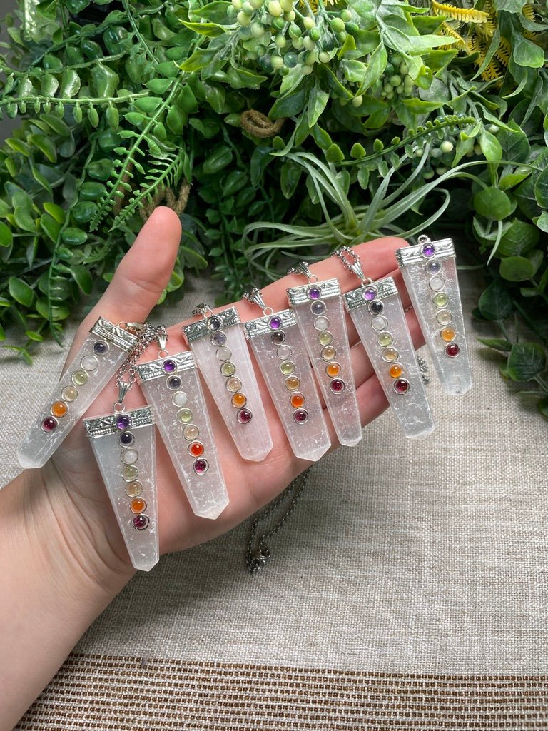 Selenite and Chakra Crystal Necklace | Copper Ashes