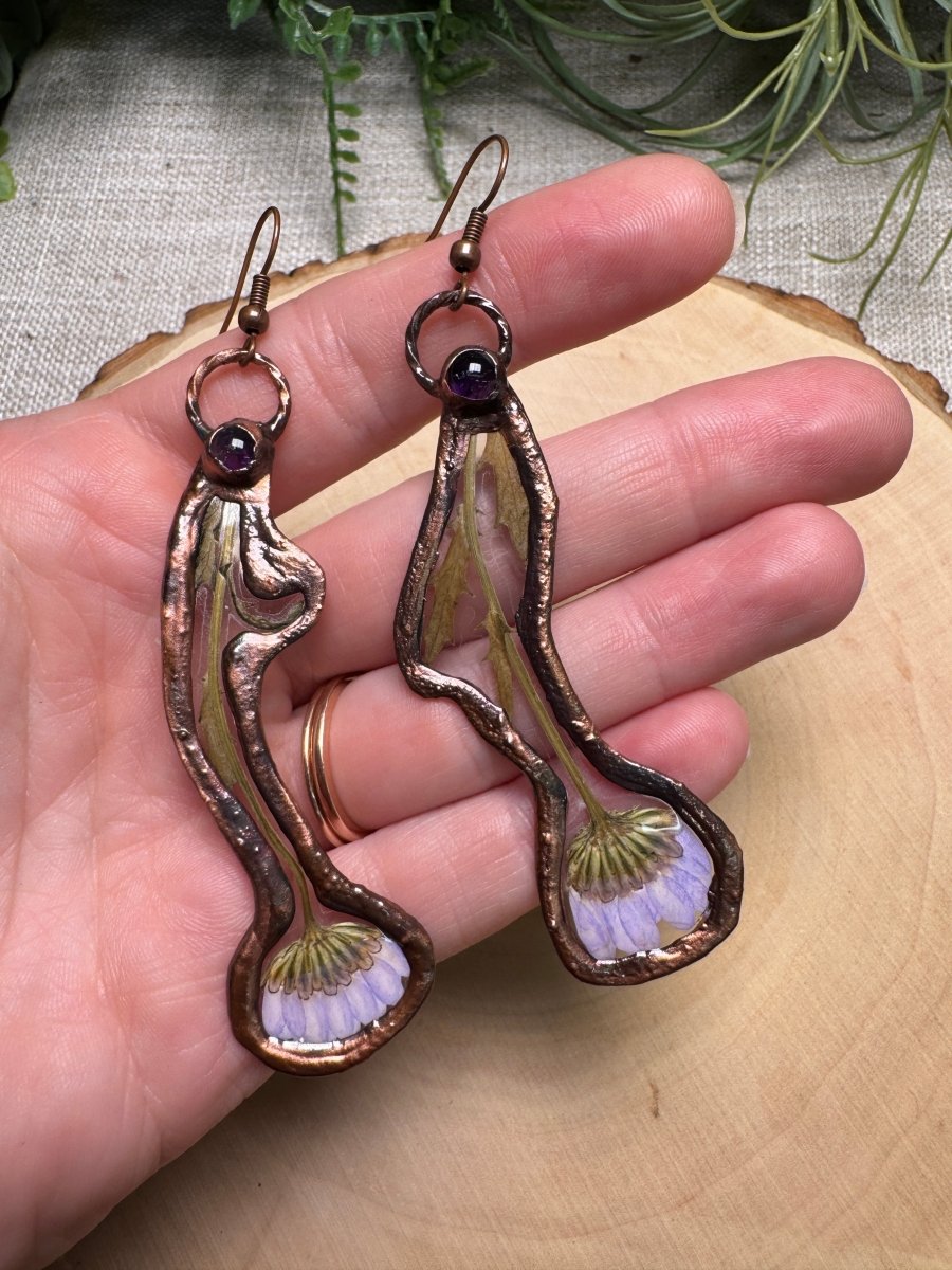 Selunara - Amethyst and Flower Earrings | Copper Ashes
