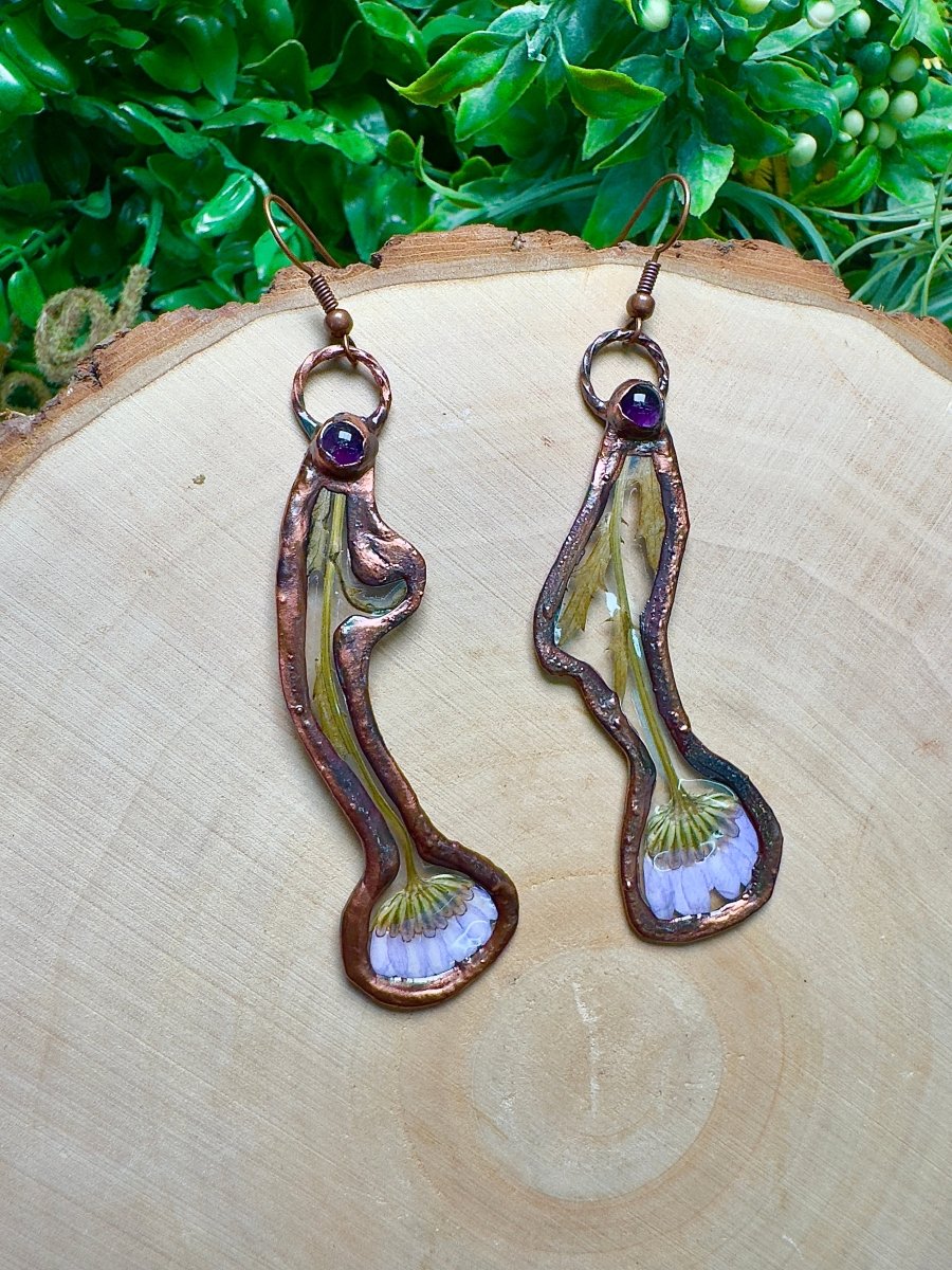 Selunara - Amethyst and Flower Earrings | Copper Ashes
