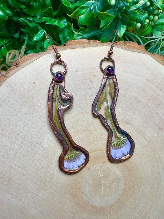 Selunara - Amethyst and Flower Earrings | Copper Ashes