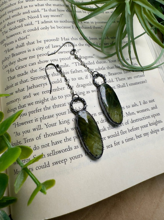 Serpentine and Quartz Dangle Earrings | Copper Ashes