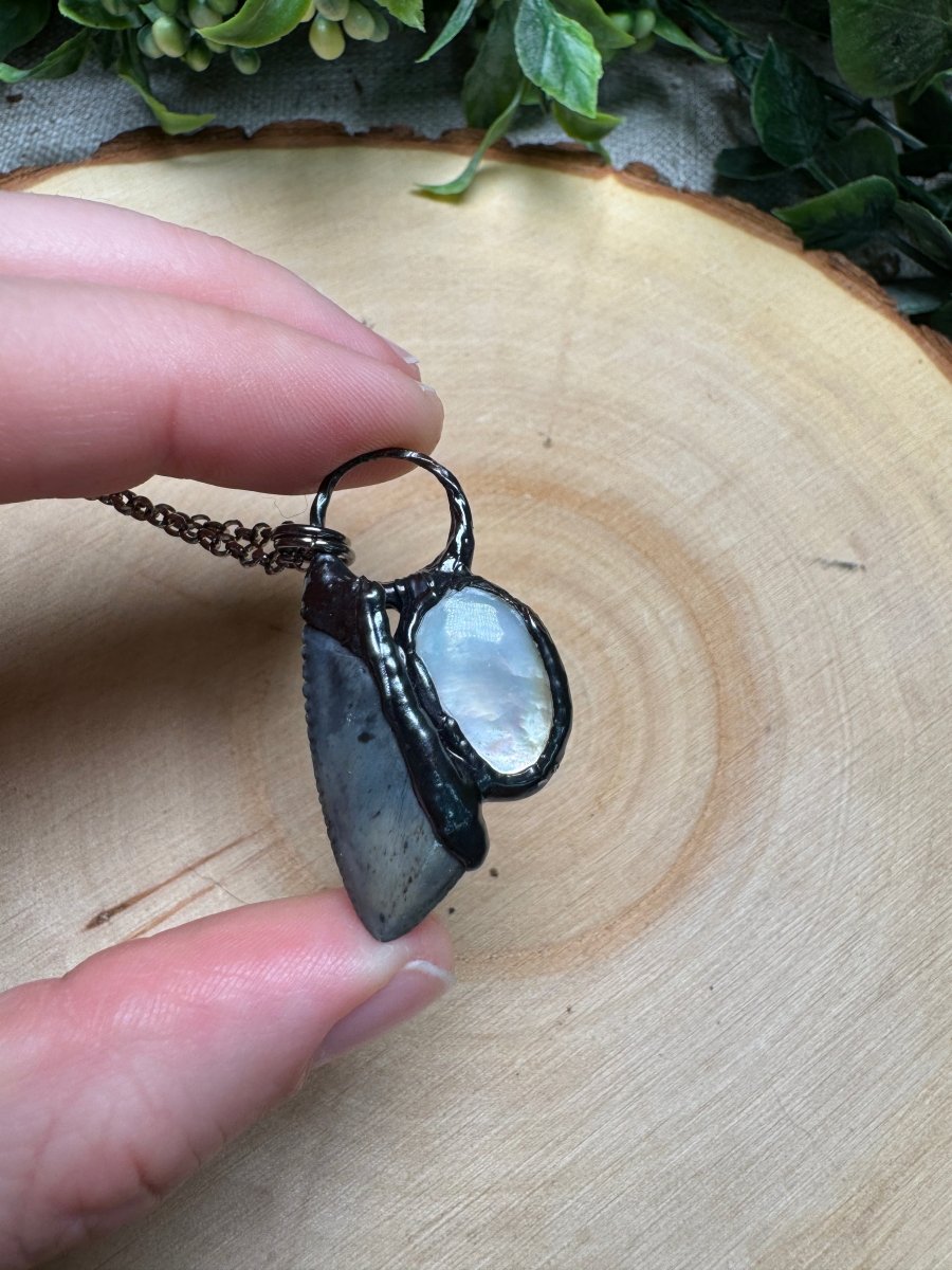 Shark's Tooth and Mother of Pearl Shell Necklace | Copper Ashes