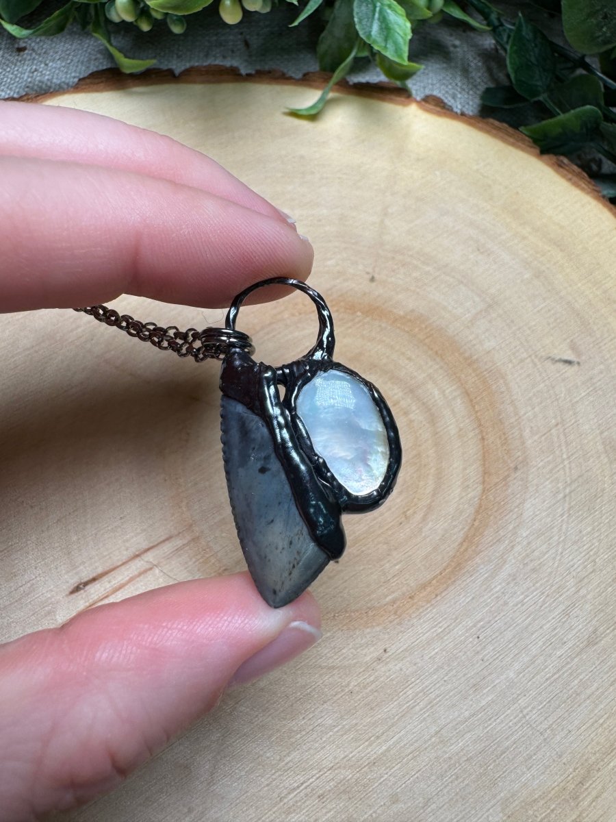 Shark's Tooth and Mother of Pearl Shell Necklace | Copper Ashes