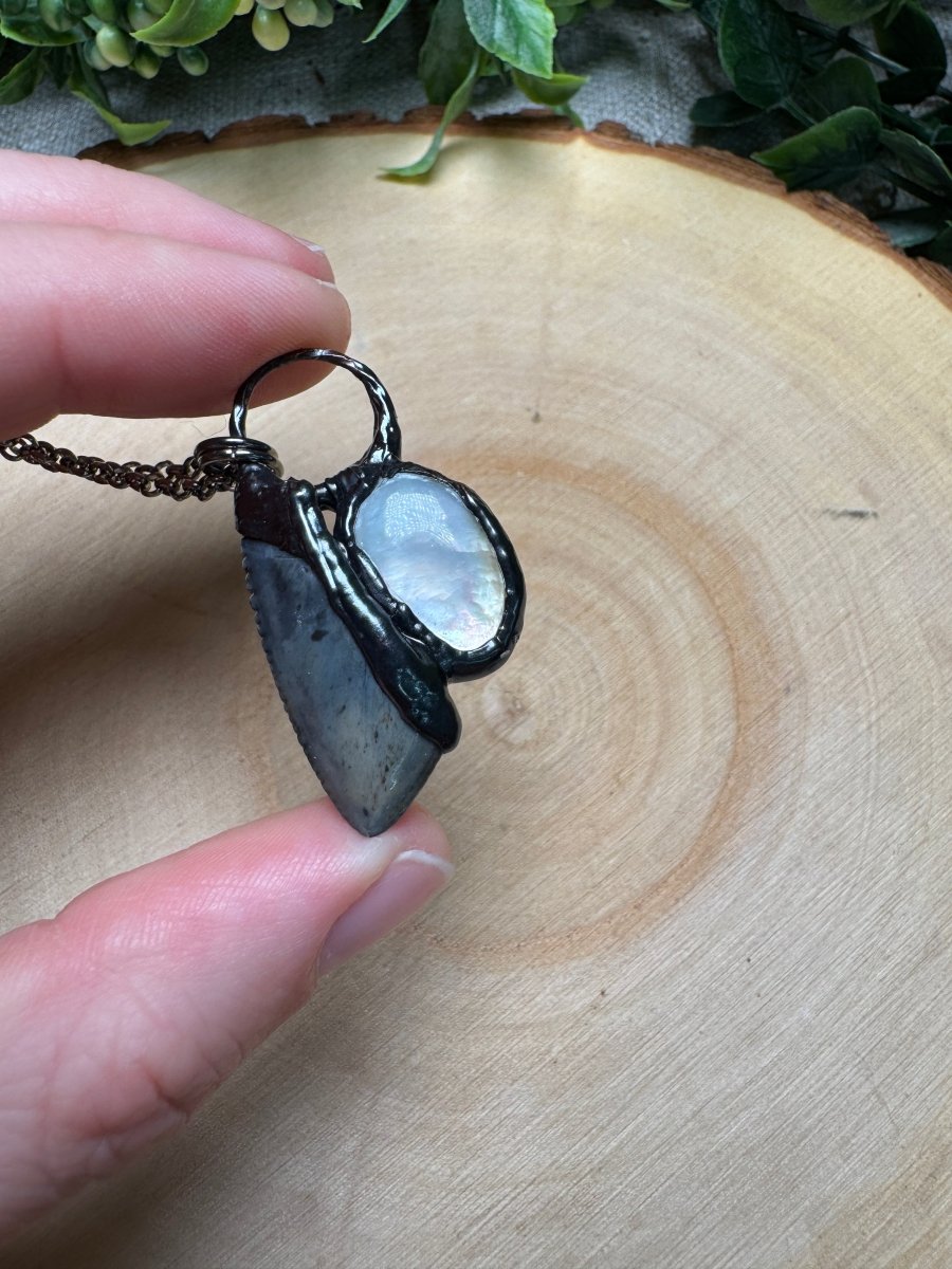 Shark's Tooth and Mother of Pearl Shell Necklace | Copper Ashes