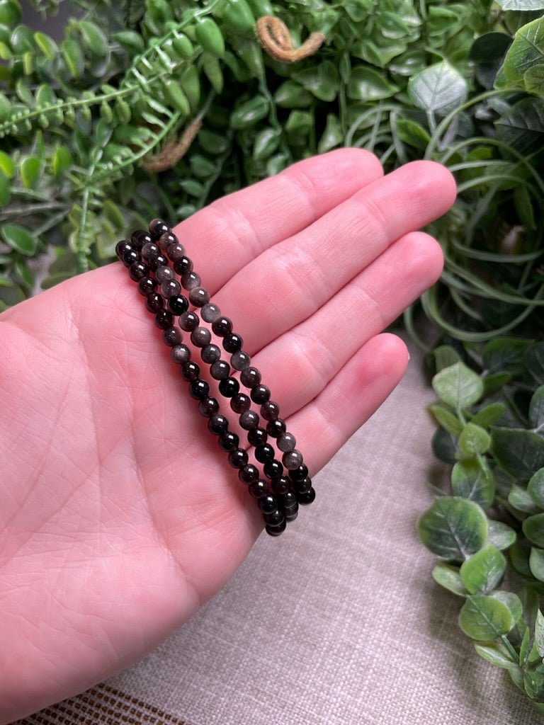Silver Sheen Obsidian 4mm Beaded Bracelet | Copper Ashes