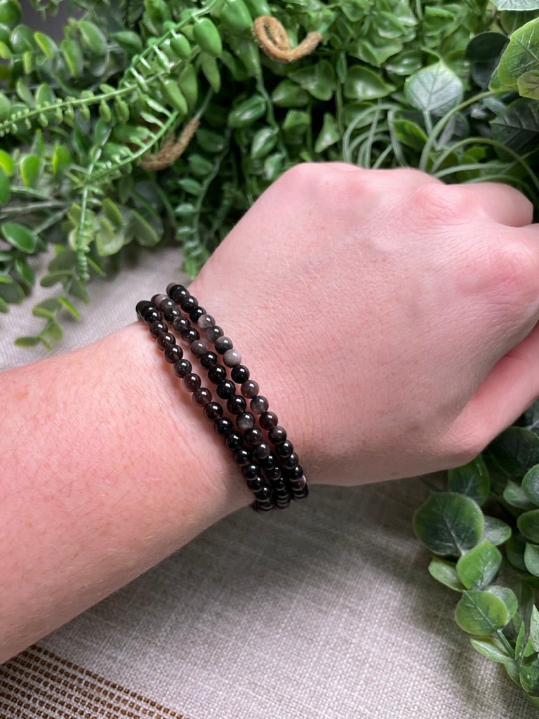 Silver Sheen Obsidian 4mm Beaded Bracelet | Copper Ashes