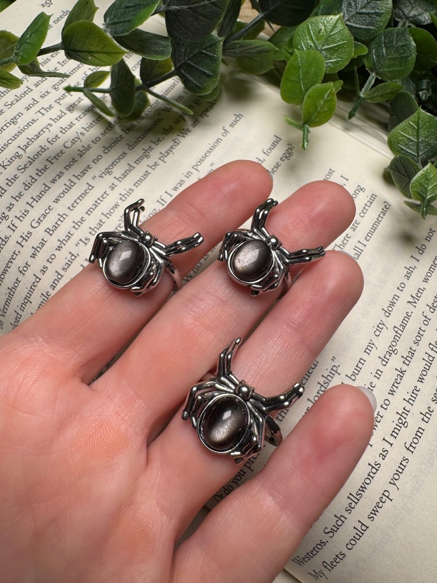 Silver Sheen Obsidian Adjustable Ring | Copper Ashes