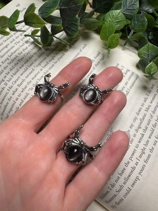 Silver Sheen Obsidian Adjustable Ring | Copper Ashes