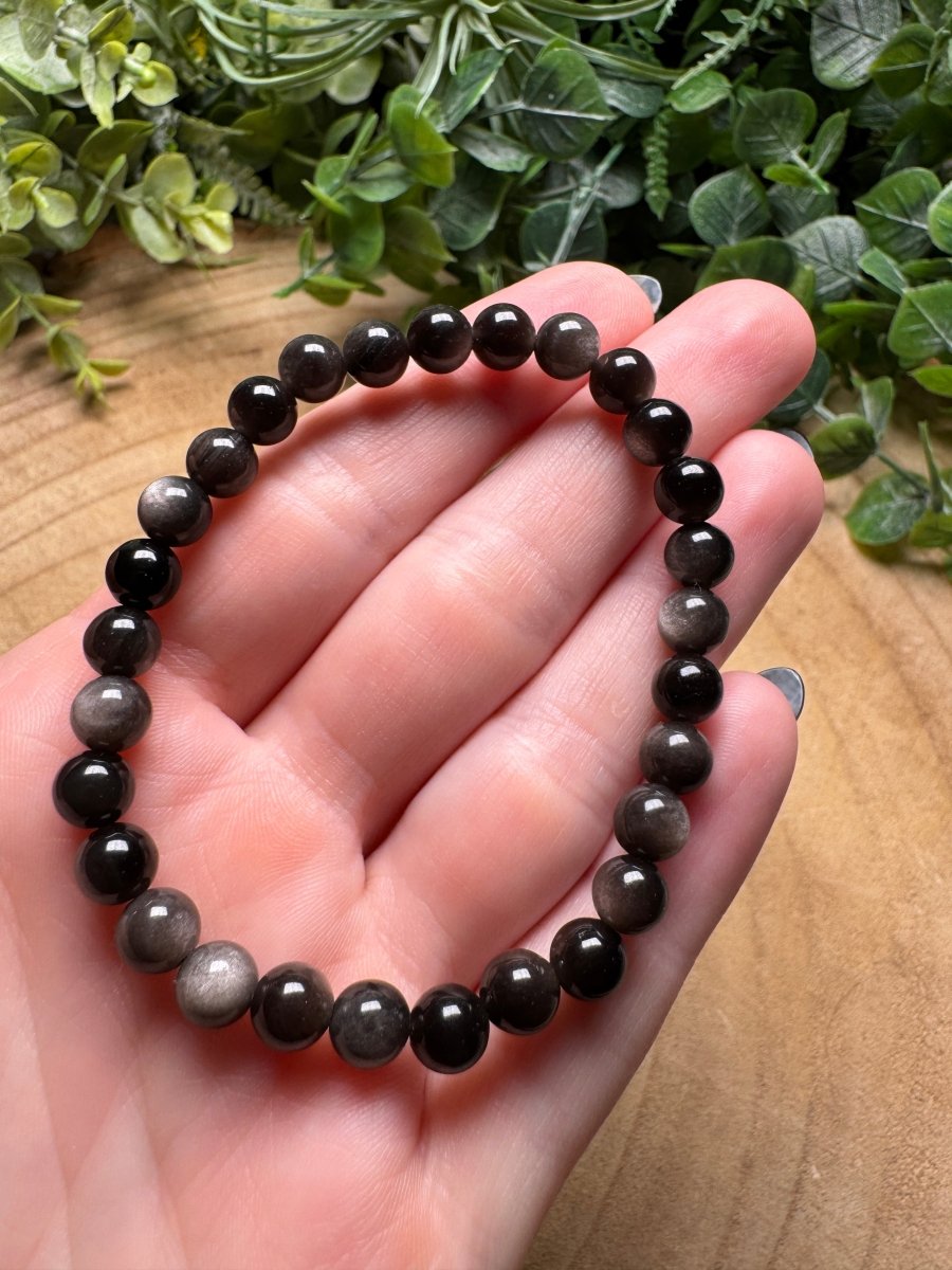 Silver Sheen Obsidian Beaded Bracelet with 6mm Beads | Copper Ashes
