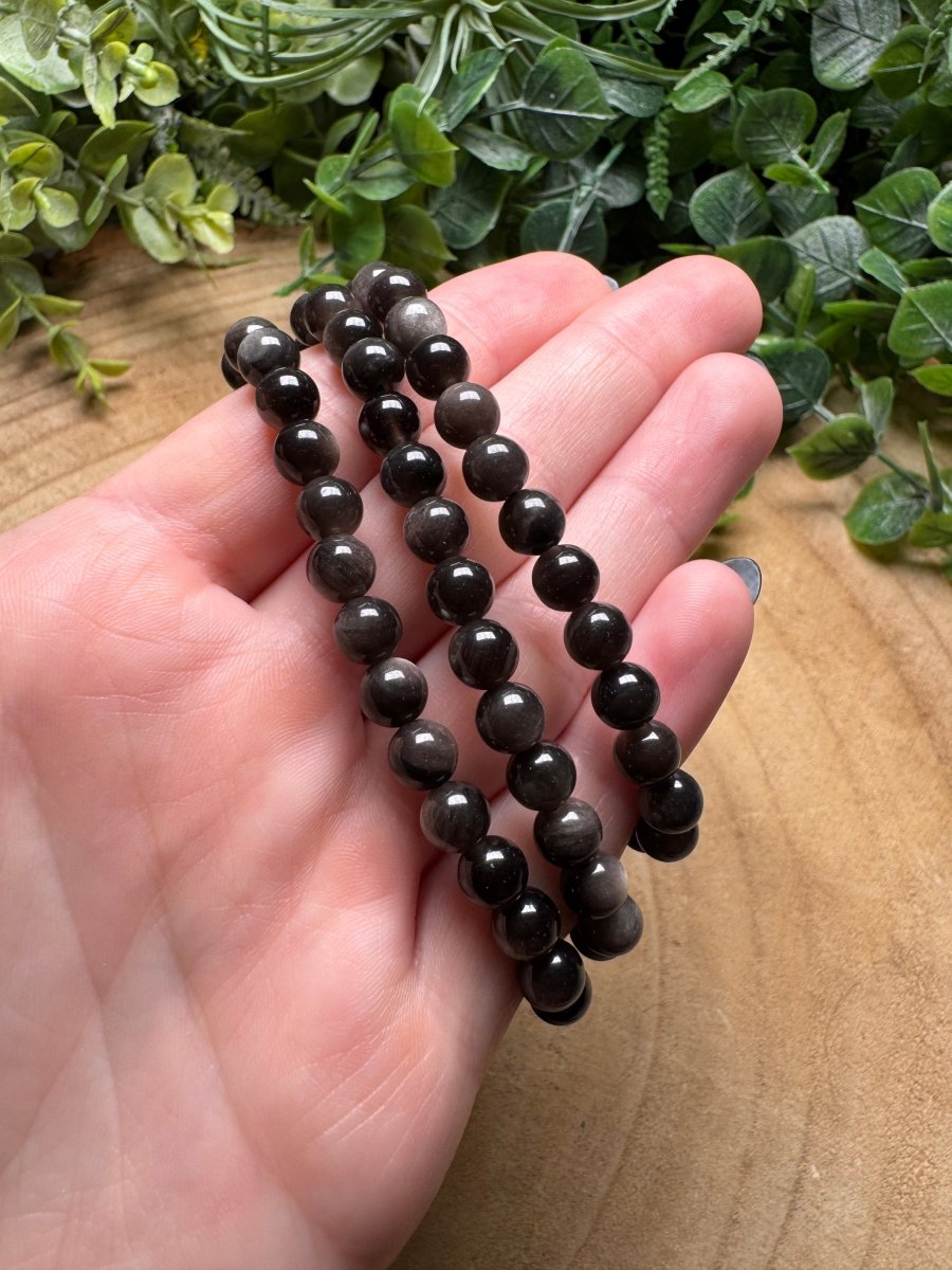 Silver Sheen Obsidian Beaded Bracelet with 6mm Beads | Copper Ashes